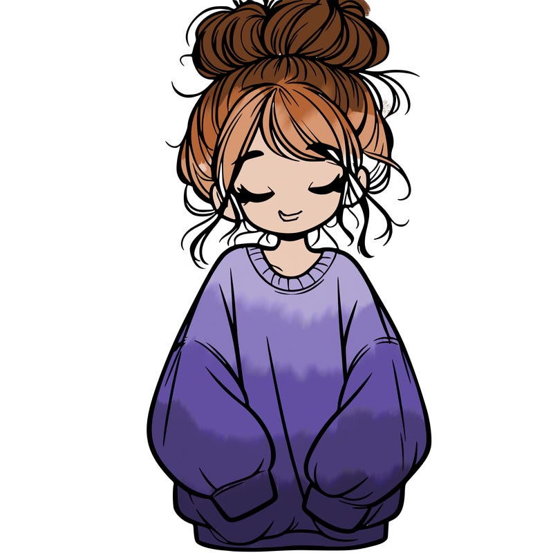 girl with baggy sweatshirt and messy bun