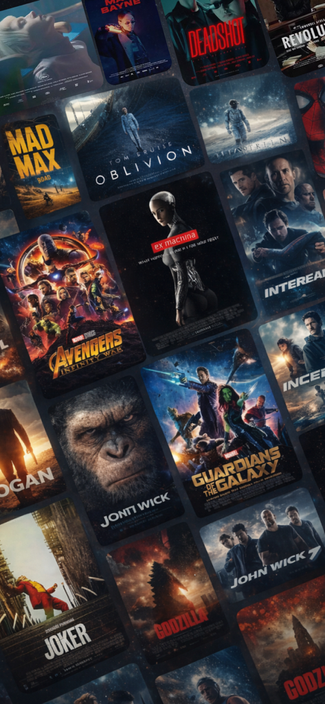 A collage of movie posters showcasing the Hit MovieFlix library