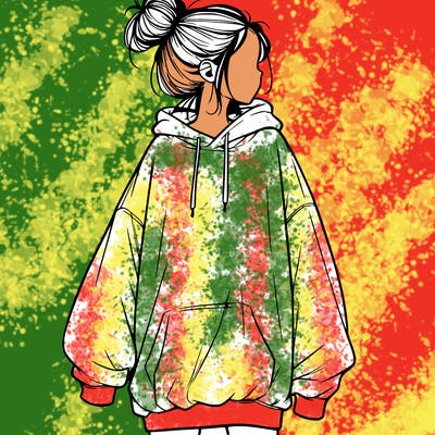 realistic girl with a oversized sweatshirt on and a bun