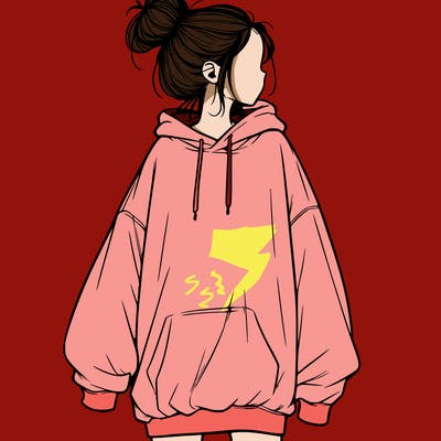 realistic girl with a oversized sweatshirt on and a bun
