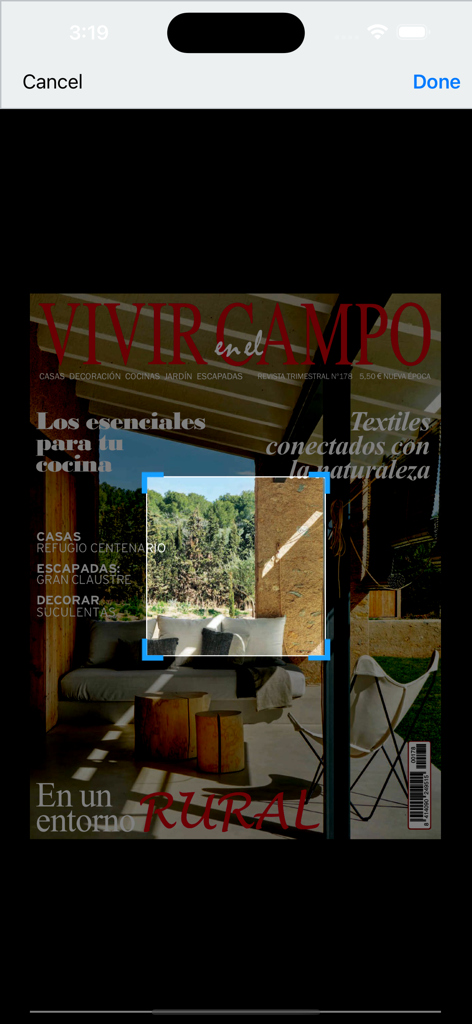 VIVIR EN EL CAMPO - Cover of the Vivir en el Campo magazine app featuring rustic home decor and rural landscapes