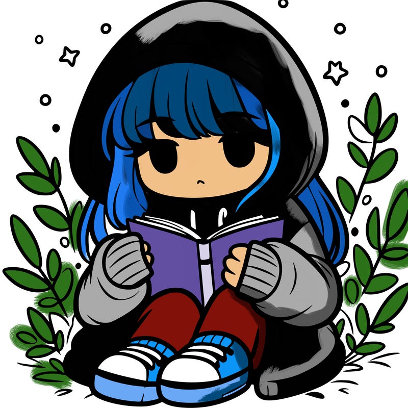girl in oversized hoodie reading a book