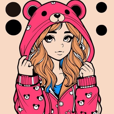 realistic girl in a animal pjs hoodie