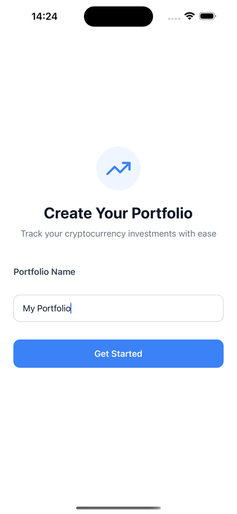 Simple Crypto Portfolio - Setup screen to create a new portfolio in the Simple Crypto Portfolio app