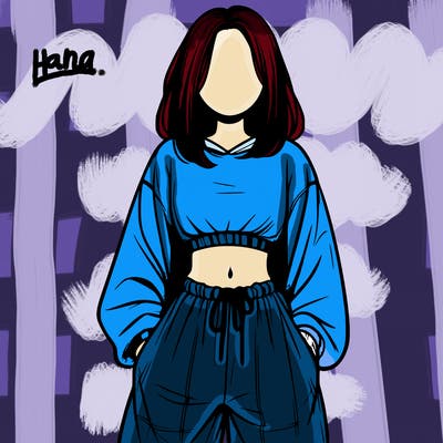 realistic girl faceless with baggy pants and a crop top