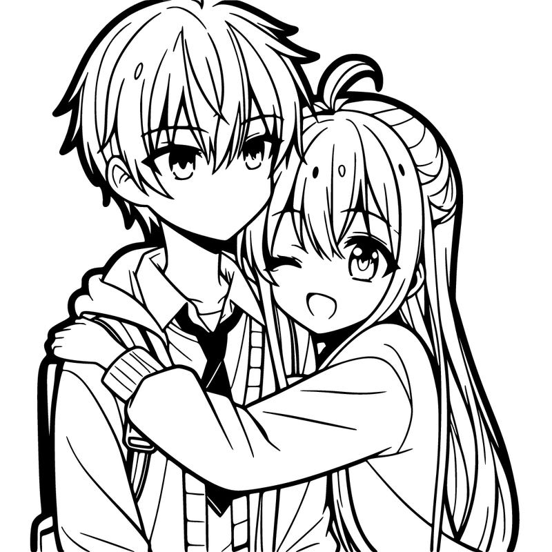 anime girl hugging a boy