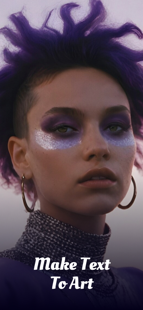 Art Creator・AI Image Generator - Retrato generado por IA de una mujer con vibrante cabello morado y maquillaje brillante