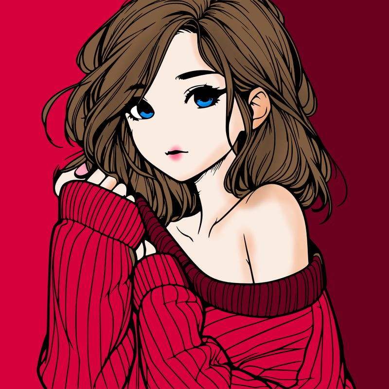realistic girl with a sweater falling off shoulder