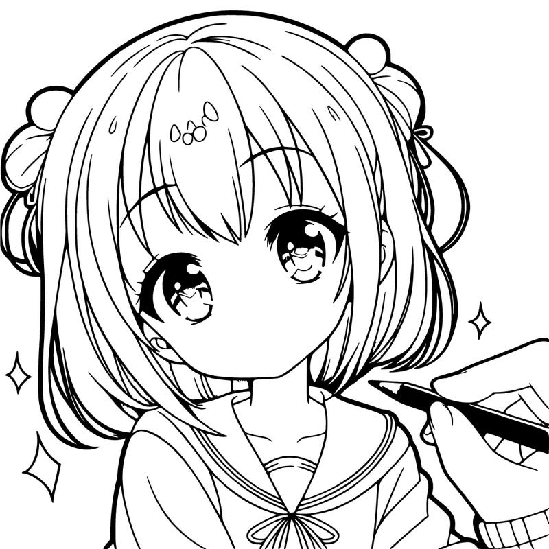 a cute anime girl drawing a drawing