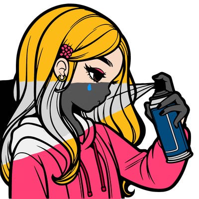 a realistic girl spray painting