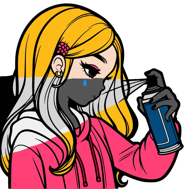 a realistic girl spray painting