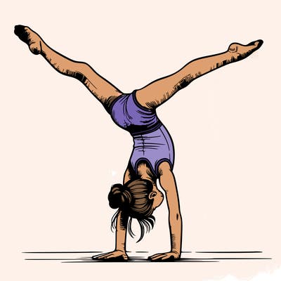 realistic gymnastic hand stand girl in four splits