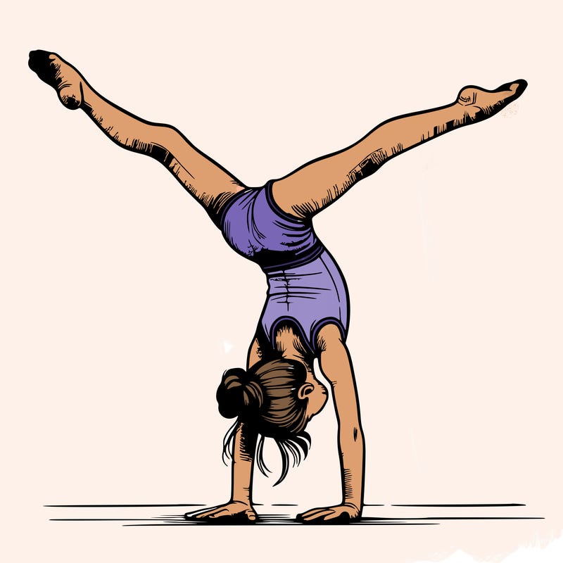 realistic gymnastic hand stand girl in four splits