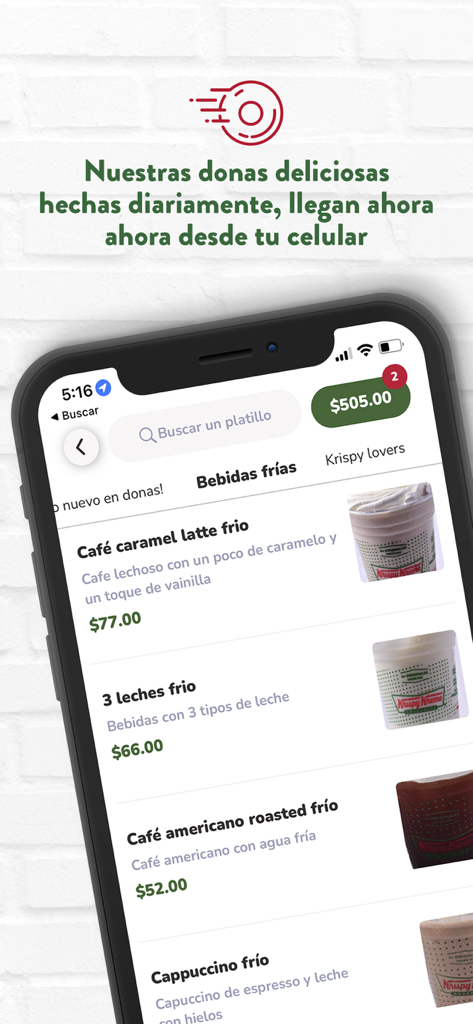 Krispy Kreme México - Krispy Kreme Mexico app cold drinks menu on a mobile phone