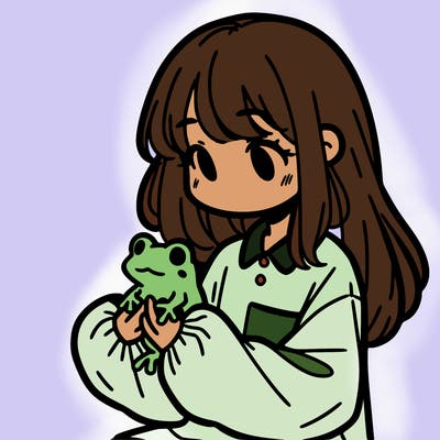 girl with long hair and a oversized shirt. and she is holding a frog