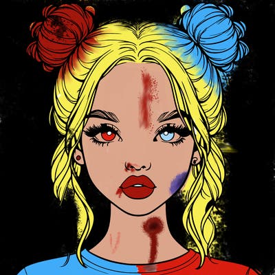 realistic girl with two buns in hair and lips