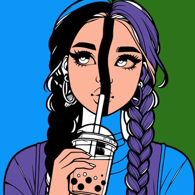 realistic girl with braided hair drinking boba