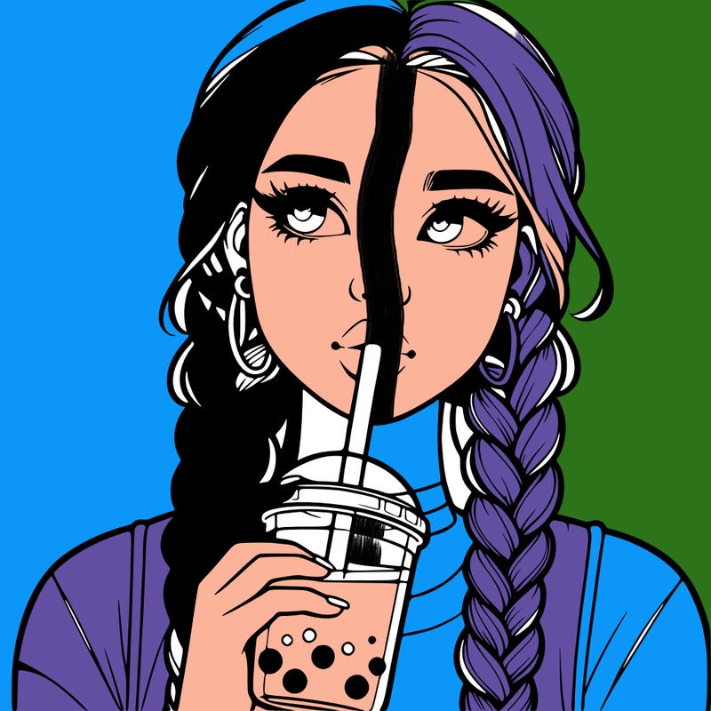 realistic girl with braided hair drinking boba