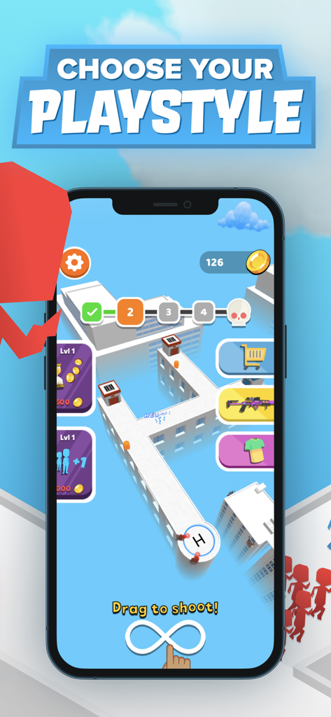 Z Escape game screenshot showing level selection and playstyle customization options on a rooftop setting