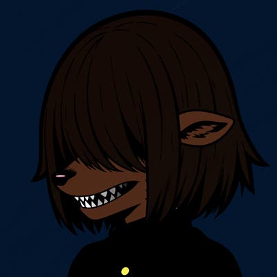 sharp teeth deer man with bob haircut