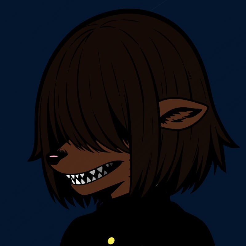 sharp teeth deer man with bob haircut