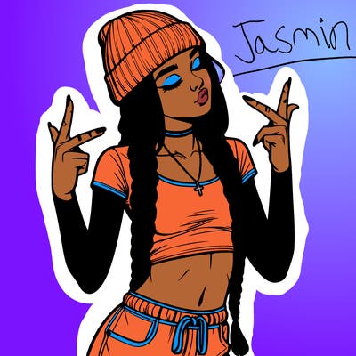 realistic teenage girl with braids and a beanie and crop top doing 🫶🏼