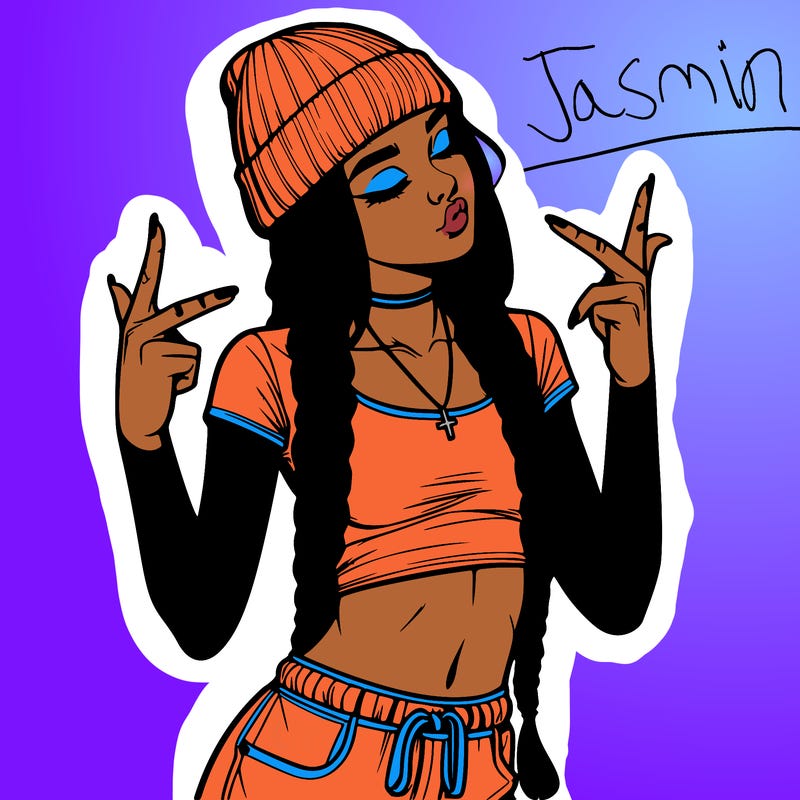 realistic teenage girl with braids and a beanie and crop top doing 🫶🏼