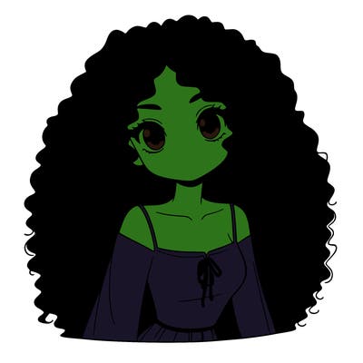 a black anime girl with long afro hair