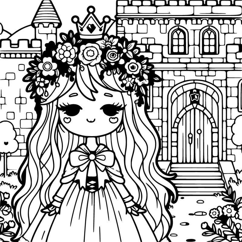 girl with flowers crown in a castle