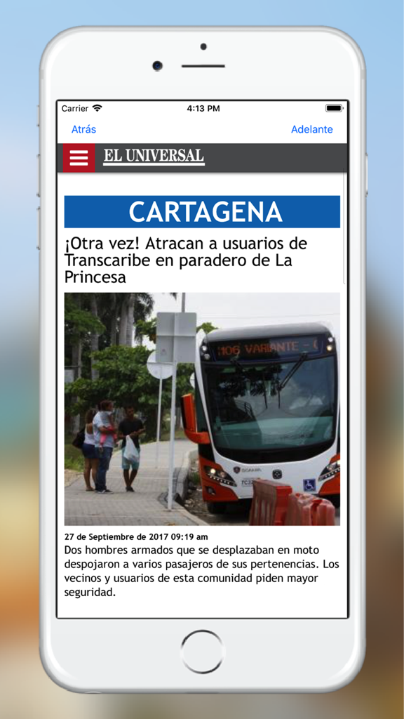 El Universal Cartagena - Artículo de noticias locales sobre un incidente en una parada de autobús en la aplicación móvil de El Universal Cartagena