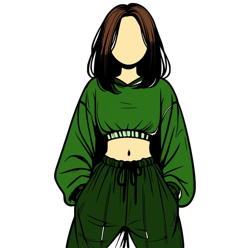 realistic girl faceless with baggy pants and a crop top