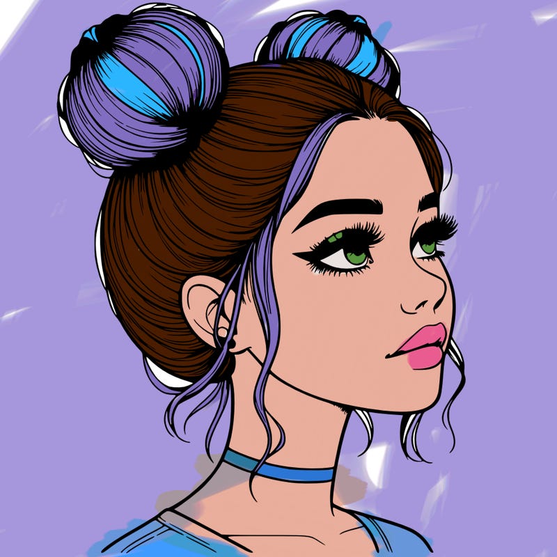 realistic girl with buns on the top of her head