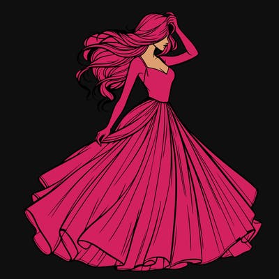 realistic woman with dress flowing in the wind