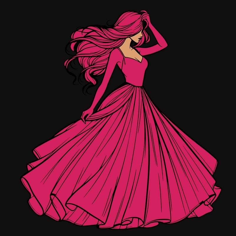 realistic woman with dress flowing in the wind