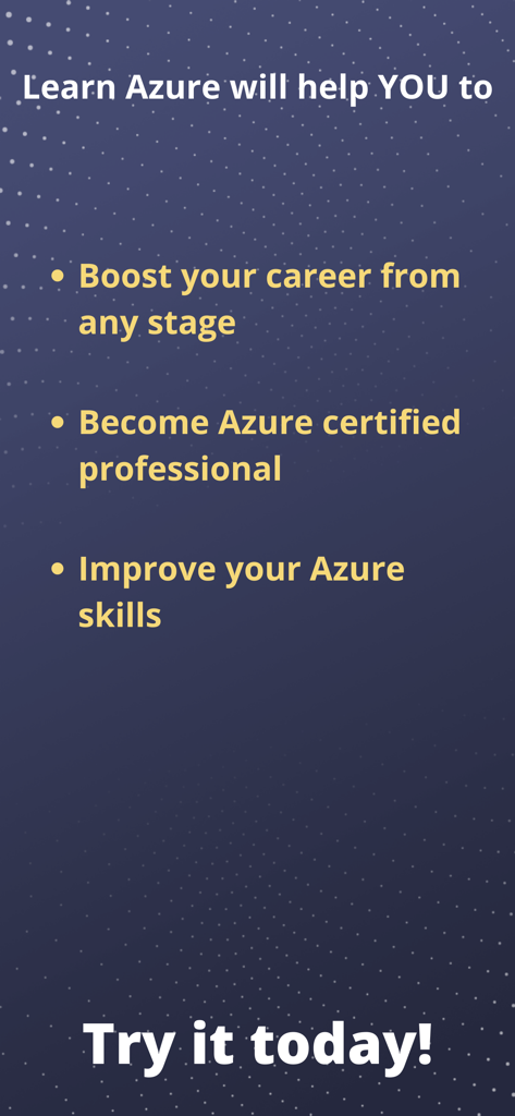 Écran promotionnel de l'application Learn Azure mettant en avant les avantages de croissance de carrière et de certification