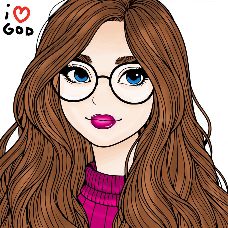 girl with long hair and freckles and glasses realistic