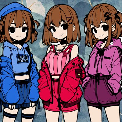anime girls in streetwear outfits