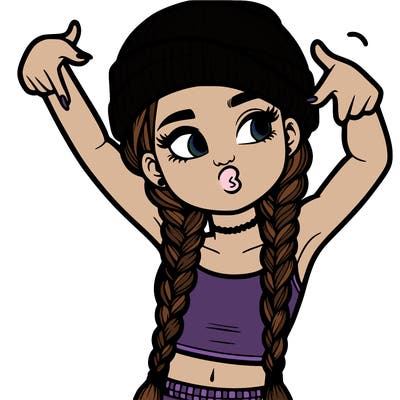 realistic teenage girl with braids and a beanie and crop top doing 🫶🏼