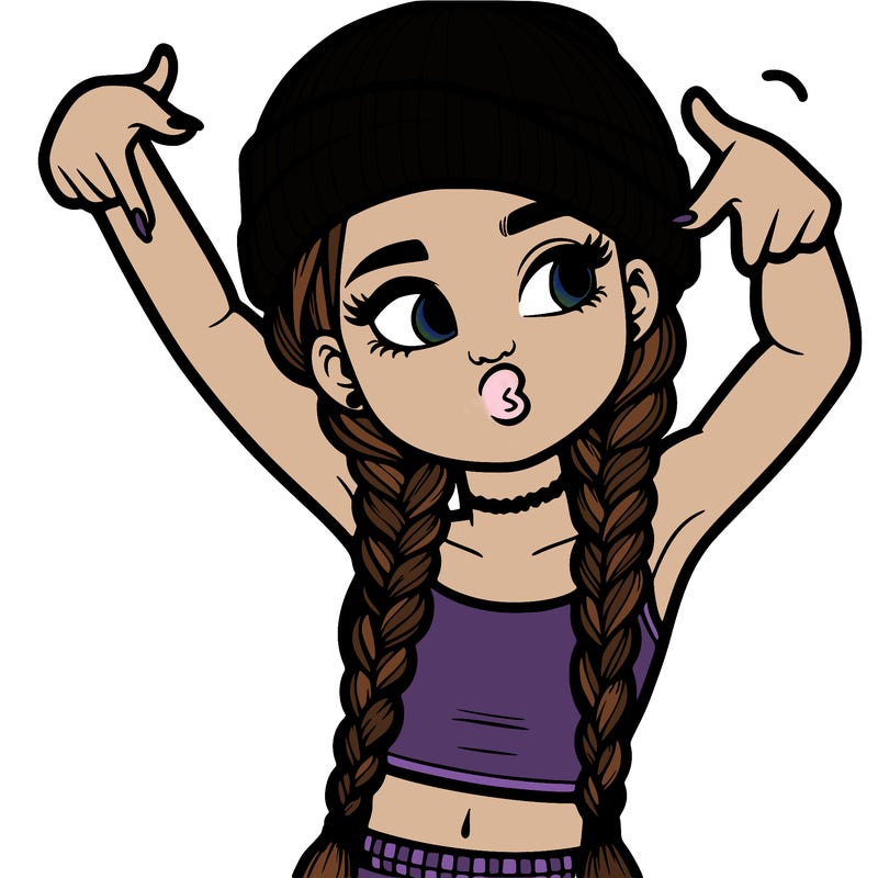 realistic teenage girl with braids and a beanie and crop top doing 🫶🏼