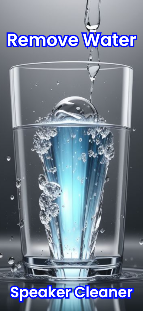 Clear Wave - Sonic Water Eject - Digital graphic showing a blue sonic wave inside a glass of water with text Remove Water and Speaker Cleaner.