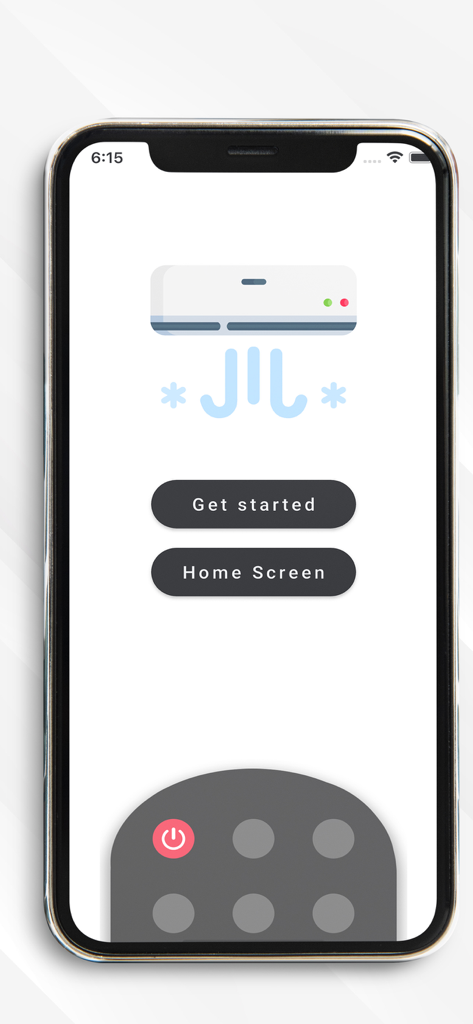 AC remote air conditioner - Smartphone screen showing the home screen of the AC remote air conditioner app with Get started button