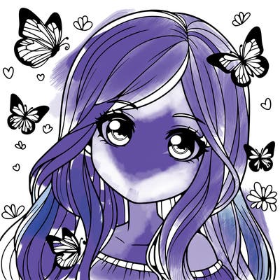 realistic girl with butterflies around her