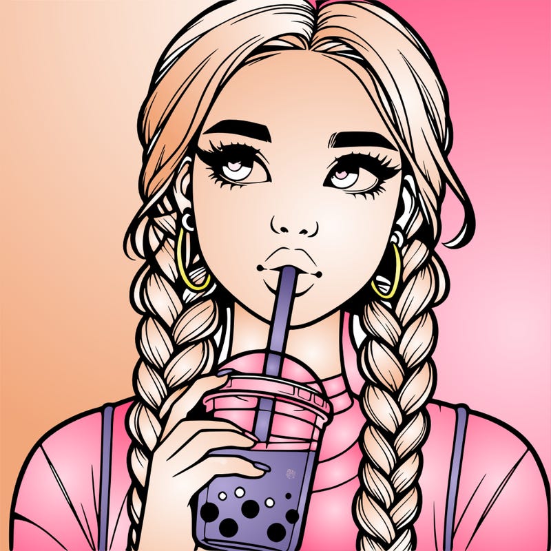 realistic girl with braided hair drinking boba