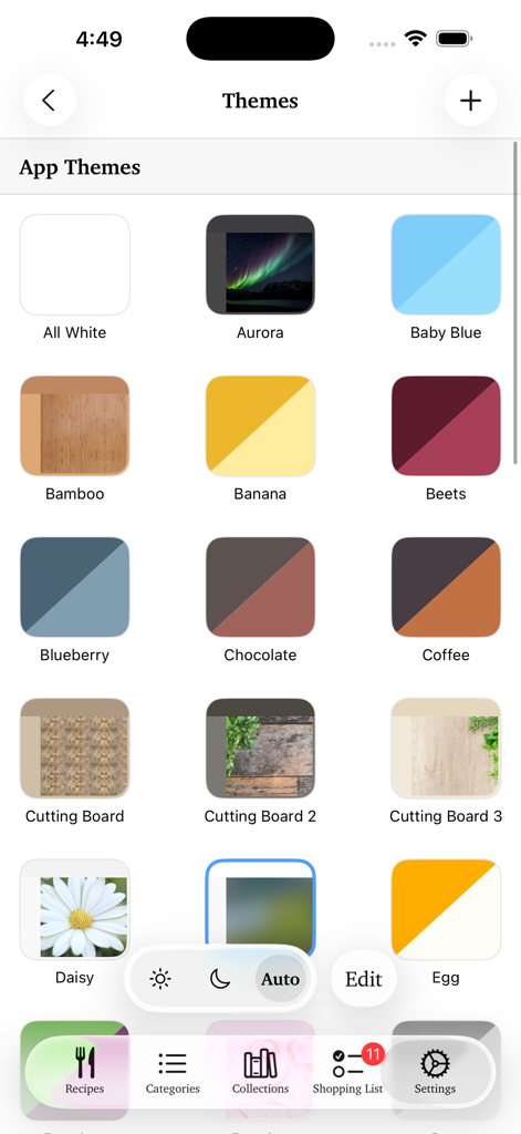 Personal Cookbook - A variety of color and texture themes for customizing the Personal Cookbook app interface.