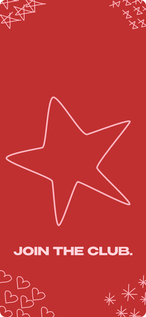 Yumak - Crochet & Knitting - Pantalla de inicio de la aplicación de ganchillo Yumak con una gran estrella y el texto 'Únete al Club' sobre un fondo rojo.