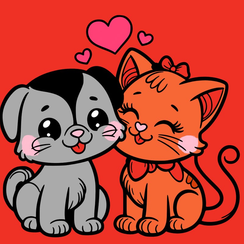 cat with a dog and in love