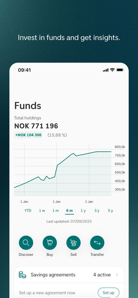 Spare - Mobile interface of the Spare app showing a growth chart for mutual funds investments and a portfolio balance.