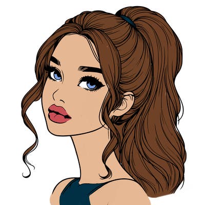 realistic girl with a ponytail on her hair and lips