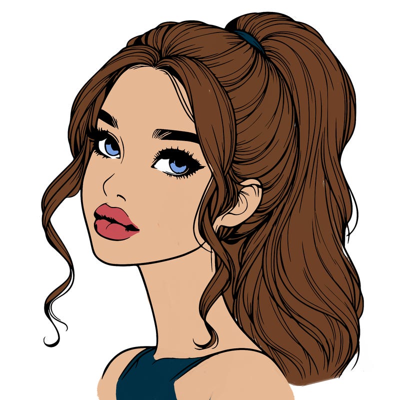 realistic girl with a ponytail on her hair and lips