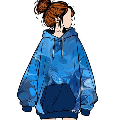 realistic girl with a oversized sweatshirt on and a bun